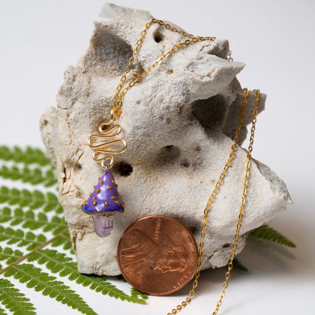 Gold Amethyst Mushroom Necklace