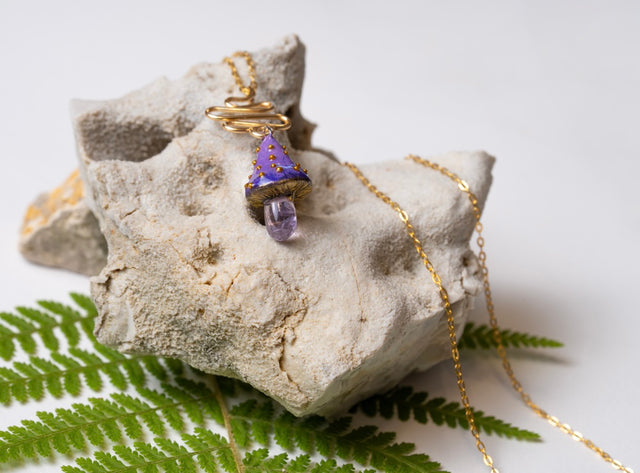 Gold Amethyst Mushroom Necklace