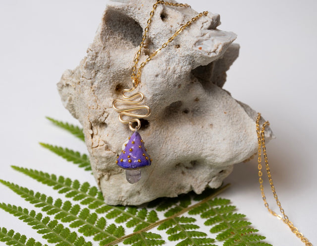 Gold Amethyst Mushroom Necklace