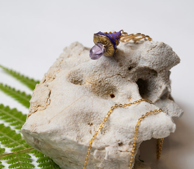 Gold Amethyst Mushroom Necklace